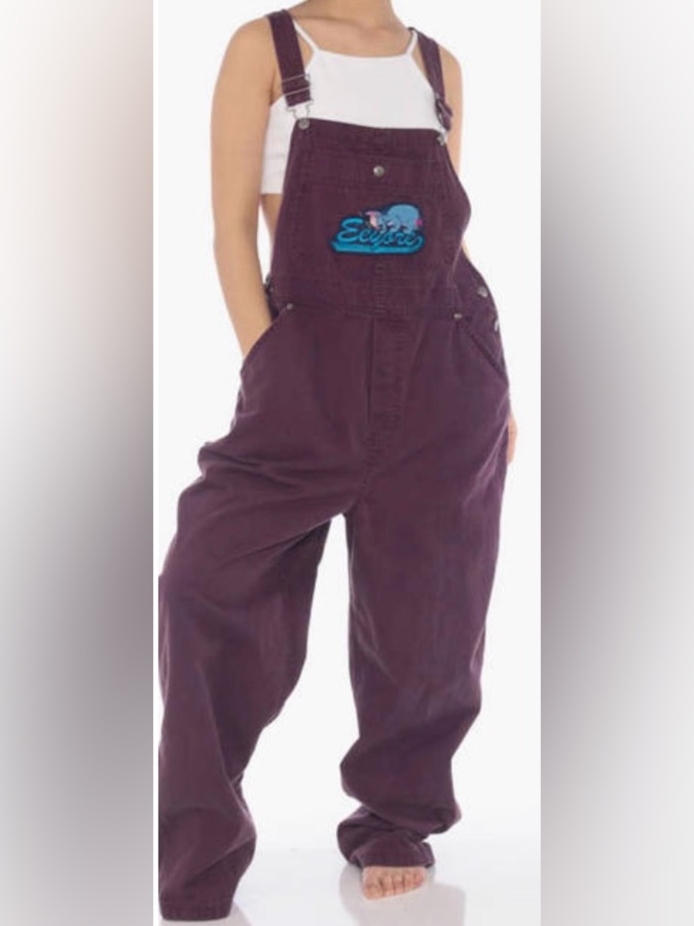 VTG Pooh Eeyore Bib Overall Pants Womens L Purple Disney 90s Cotton Grunge